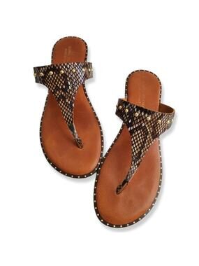 Women Sophia Milano Leather Thong Sandal 9 Brown Snake Stud Italy Boho NEW